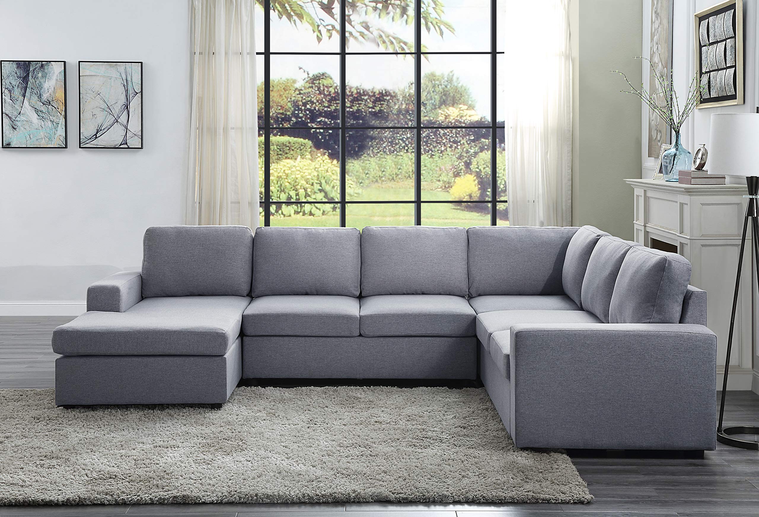 Lilola Home Warren Light Gray Linen 6 Seat Reversible Modular Sectional Sofa Chaise